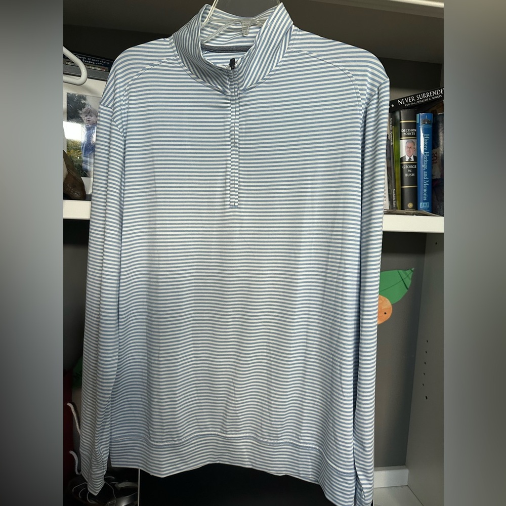 Johnnie O - Striped Blue and White Men's 1/4 zip Performance Shirt